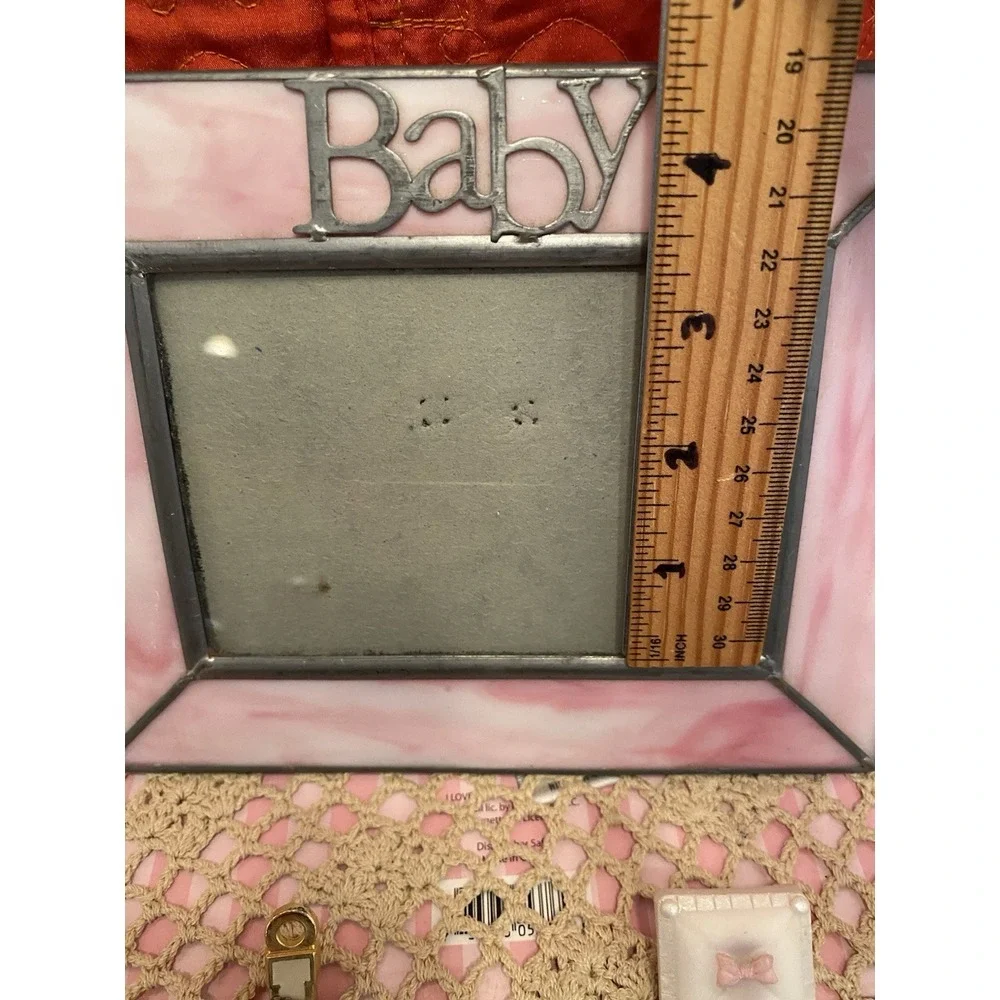 Baby Girl Shower/Baptism Gift‎ Pink Stained Glass Photo Frame & 2 Crosses
